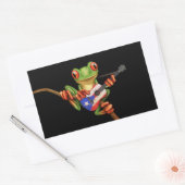 Tree Frog Playing Puerto Rico Flag Gitarre Schwarz Rechteckiger Aufkleber (Umschlag)