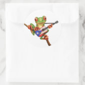 Tree Frog Playing Puerto Rico Flag Gitarre Weiß Runder Aufkleber (Tasche)