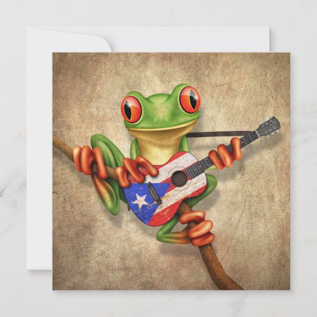 Tree Frog Playing Puerto Rico Flag Guitar (Vorderseite)