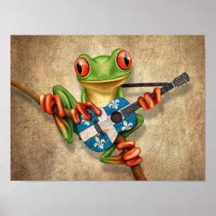 Tree Frog Playing Quebec Flag Gitarre Poster