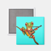 Tree Frog Playing Sri Lanka Flag Guitar Blue Magnet (Vorderseite/Rückseite)