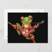 Tree Frog Playing Swiss Flag Gitarre Black Postkarte (Vorne/Hinten)