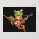 Tree Frog Playing Swiss Flag Gitarre Black Postkarte (Vorderseite)
