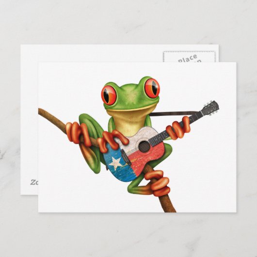 Tree Frog Playing Texas Flag Gitarre White Postkarte (Vorne/Hinten)