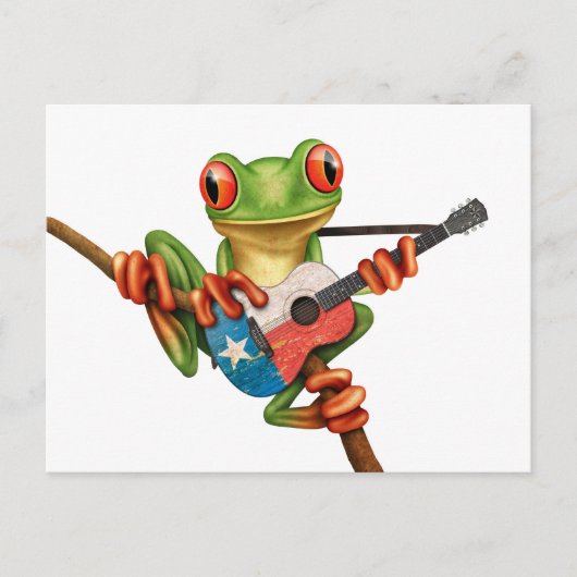 Tree Frog Playing Texas Flag Gitarre White Postkarte (Vorderseite)
