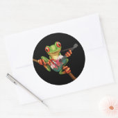 Tree Frog Playing Welsh Flag Gitarre Schwarz Runder Aufkleber (Umschlag)