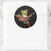 Tree Frog Playing Welsh Flag Gitarre Schwarz Runder Aufkleber (Tasche)