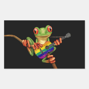 Tree Frog Rainbow Flag Gitarre Schwarz Rechteckiger Aufkleber