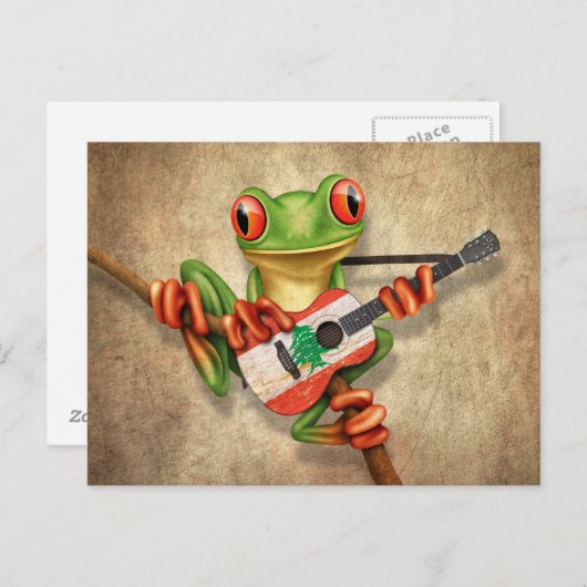 Tree Frog spielt libanesische Flaggengitarre Postkarte (Vorne/Hinten)