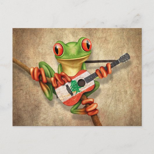 Tree Frog spielt libanesische Flaggengitarre Postkarte (Vorderseite)