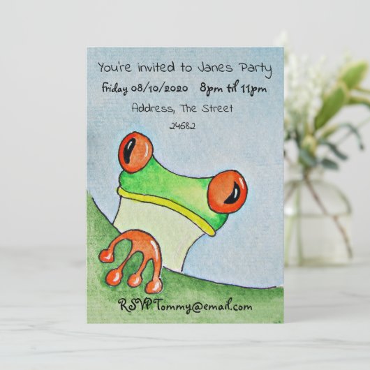 Tree Frog Wassercolor Einladung (Stehend Vorderseite)