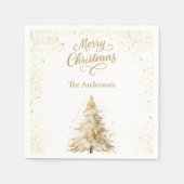 Tree gold white snow script Christmas Serviette (Vorderseite)