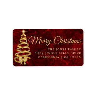 Tree Happy Holidays Red Return Address Label Adressaufkleber