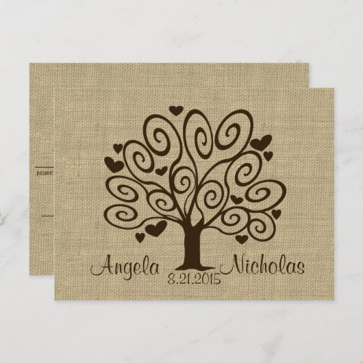 Tree Hearts Wedding Response Card Einladungspostkarte (Vorne/Hinten)