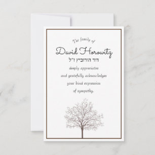 Tree Hebrew Jewish Sympathy Cards 5.5 X 3.5 Mitteilungskarte