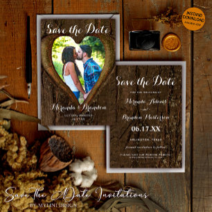 Tree Herz Foto Rustikale Hochzeit Speichern Sie di Save The Date