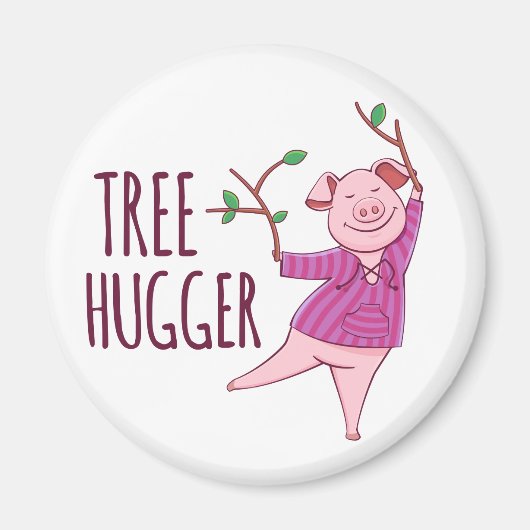 Tree Hugger Niedlich Hippy Pig Magnet (Vorne)