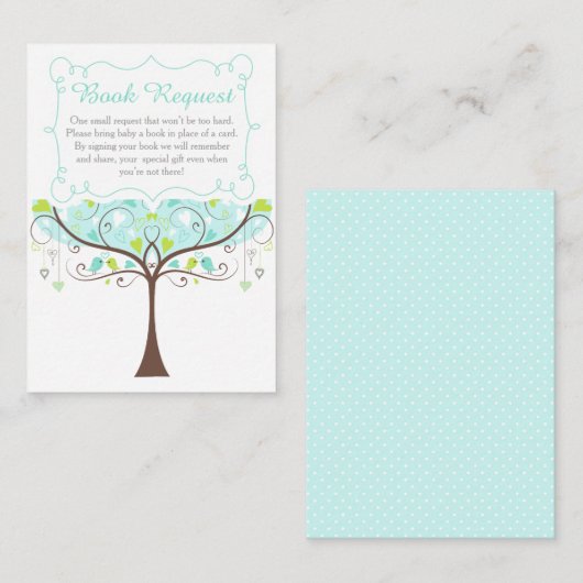 Tree in Blue and Green Baby Shower Book Request Begleitkarte (Vorne/Hinten)