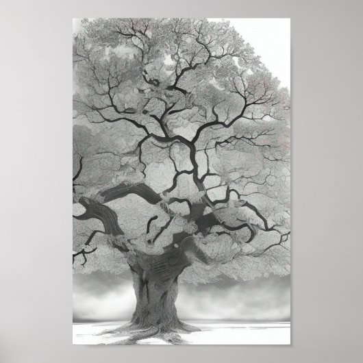 Tree in Schatten von Grau Poster (Vorne)