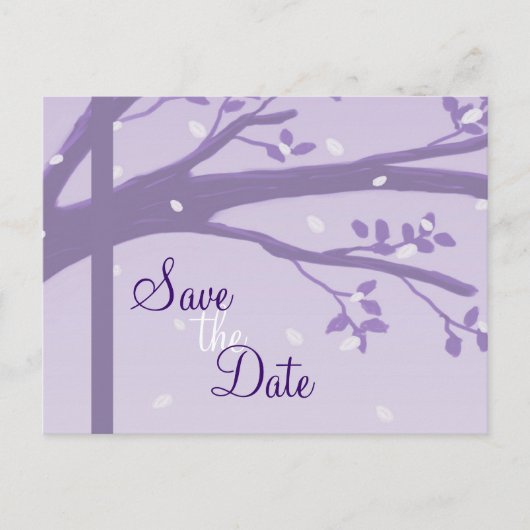 Tree in Silhouette Lila Save the Date Postkarte (Vorderseite)