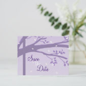 Tree in Silhouette Lila Save the Date Postkarte (Stehend Vorderseite)