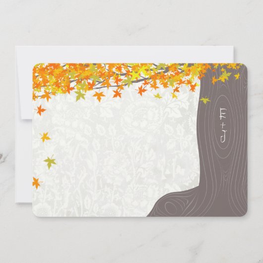 Tree-Initialen in trunk-gelben Orange-Blätter Einladung (Rückseite)