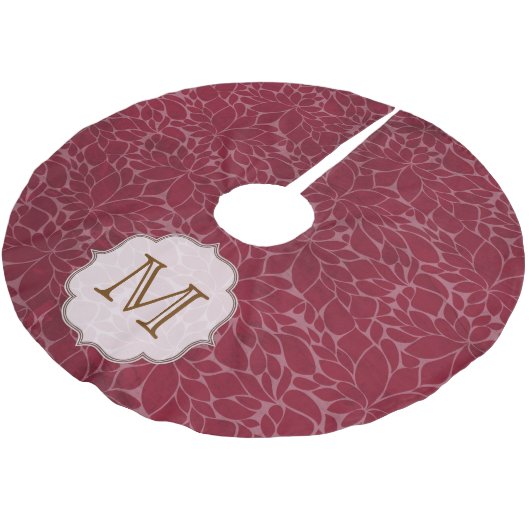 Tree Leaf Floral Folia Monogram, Initial Tree Skir Polyester Weihnachtsbaumdecke (Schrägansicht)