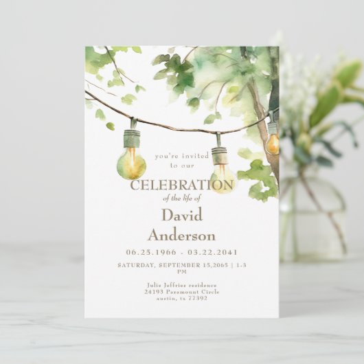 Tree & Lights Celebration of Life Invitation Einladung (Stehend Vorderseite)