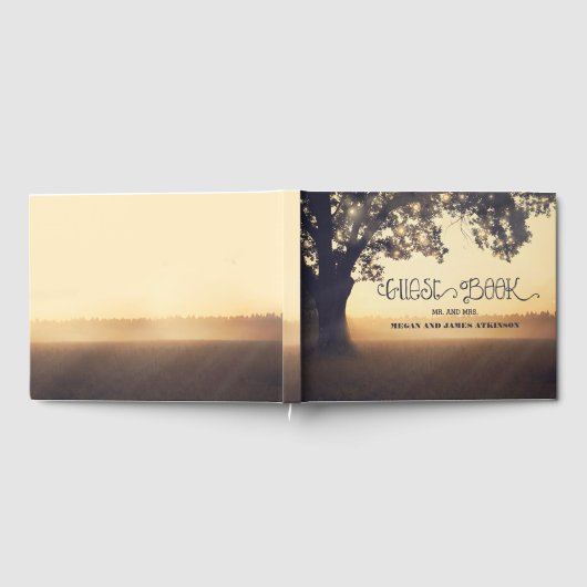 Tree Lights Rustikale Hochzeit im Freien Gästebuch (Voll)