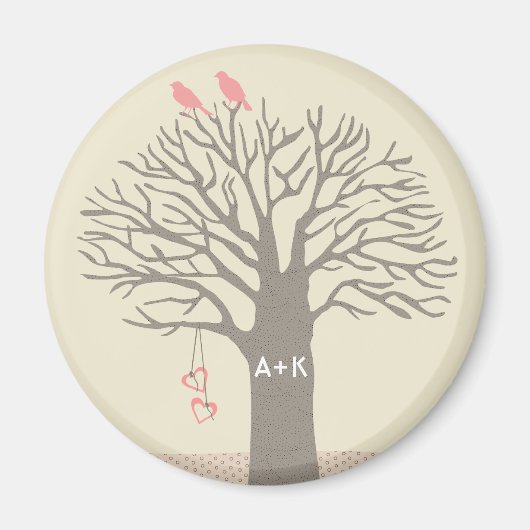 Tree Love Birds Liebe Initials Custom Magnet (Vorne)