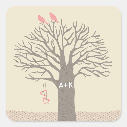 Tree Love Birds Liebe Initials Custom Sticker (Vorderseite)