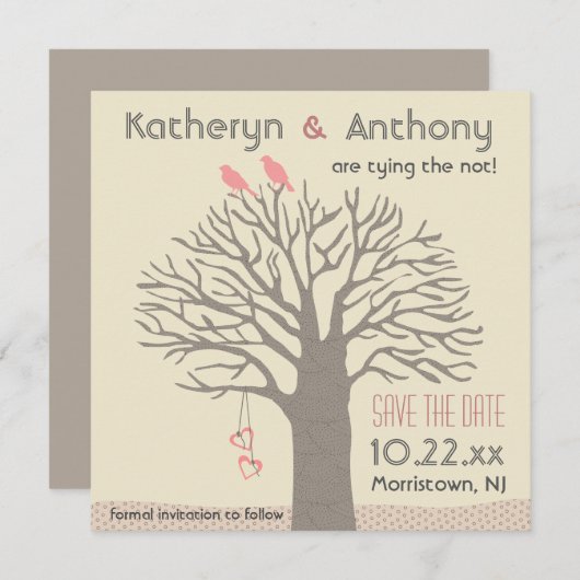 Tree Love Birds Save the Date Flat Card Square (Vorne/Hinten)