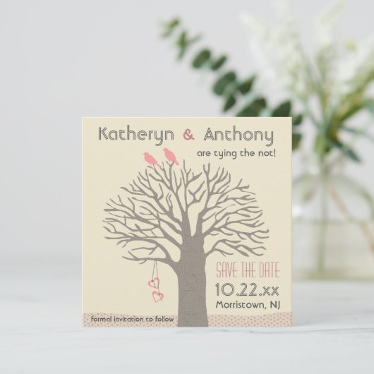 Tree Love Birds Save the Date Flat Card Square (Stehend Vorderseite)