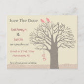 Tree Love Birds Save the Date Postcard Ankündigungspostkarte (Vorderseite)