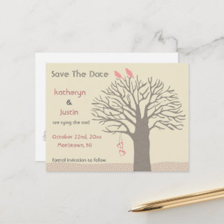 Tree Love Birds Save the Date Postcard Ankündigungspostkarte