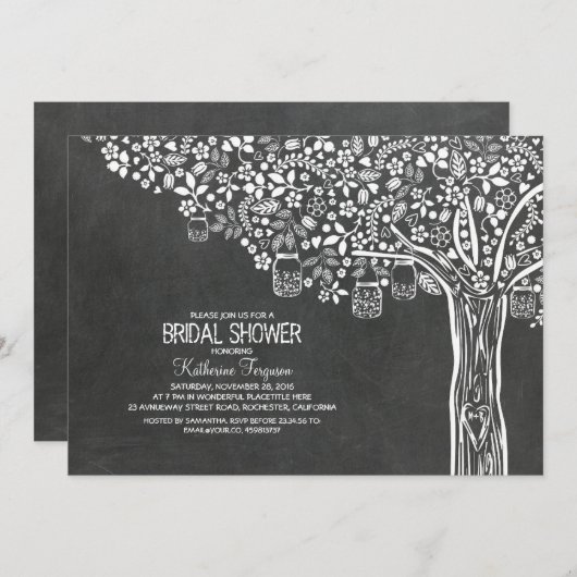 Tree Mason Jar Lights Chalkboard Brautparty Einladung (Vorne/Hinten)
