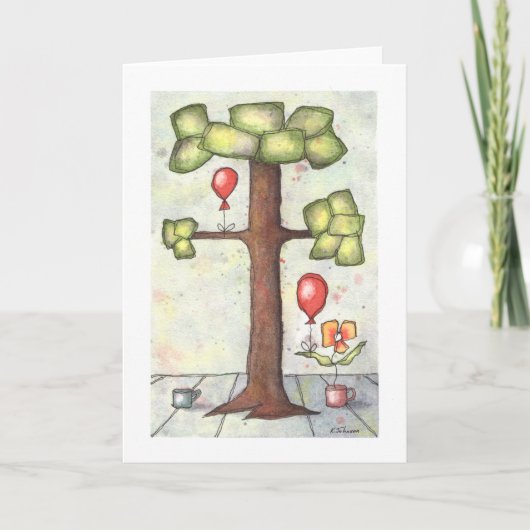 Tree mit Balloon Watercolor Grußkarte Karte (Vorderseite)