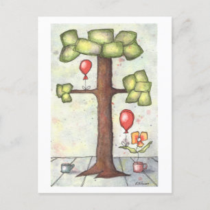 Tree mit Balloon Watercolor Postcard Postkarte