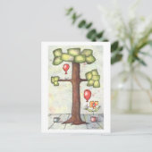 Tree mit Balloon Watercolor Postcard Postkarte (Stehend Vorderseite)