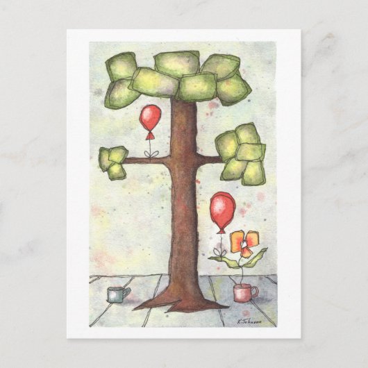 Tree mit Balloon Watercolor Postcard Postkarte (Vorderseite)