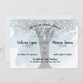 Tree mit geschnitztem Herz und String Lights Blau Einladung (Vorne/Hinten)