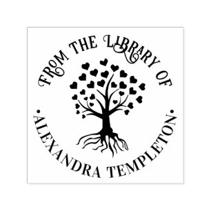 Tree mit Herz-Blätter, Roots-Rnd-Büchername Permastempel