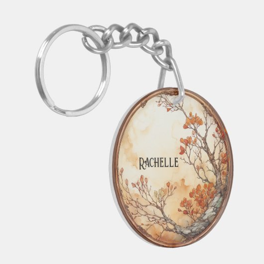 Tree mit Orange Blume Twig Wreath Blätter Schlüsselanhänger (Vorderseite links)