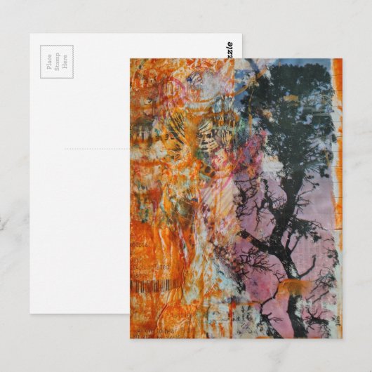 Tree Mixed Media Collage Postkarte (Vorne/Hinten)