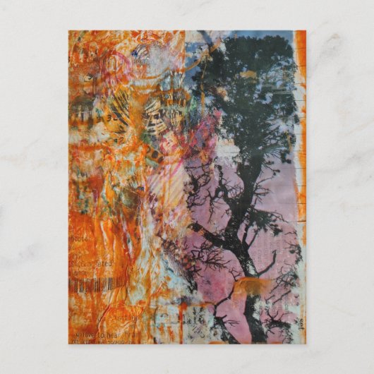 Tree Mixed Media Collage Postkarte (Vorderseite)