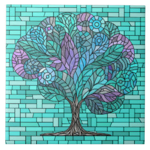 Tree Mosaic Art - Türkis und Lila Fliese