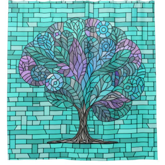 Tree Mosaic Art -Turquoise and Purple Duschvorhang (Vorderseite)