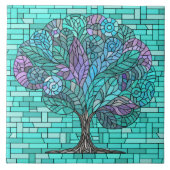 Tree Mosaic Art -Turquoise and Purple Fliese (Vorderseite)