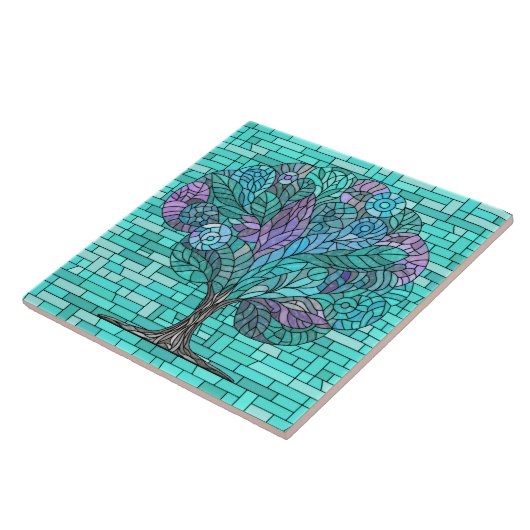 Tree Mosaic Art -Turquoise and Purple Fliese (Seite)