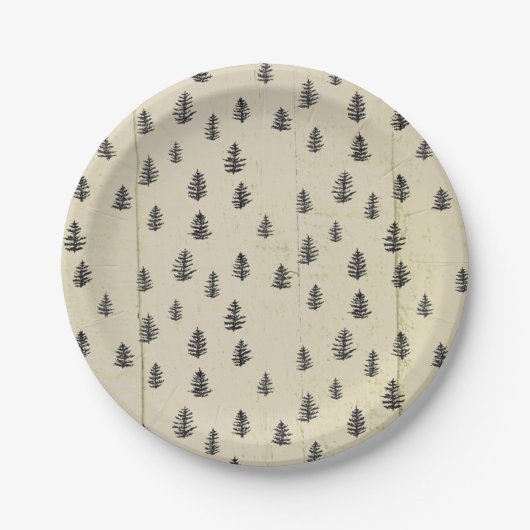Tree Mountain Illustration Pattern Rustic Pappteller (Vorderseite)